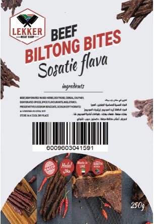 LEKKER BEEF BILTONG STICKS SOSATIE FLAVA 250G