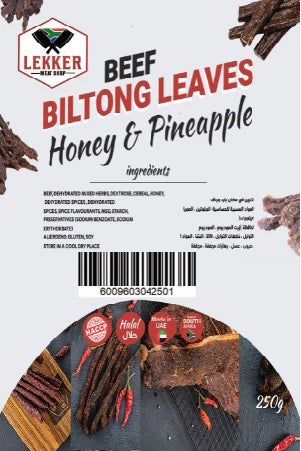 LEKKER BEEF BILTONG LEAVES HONEY & PINEAPPLE 40G