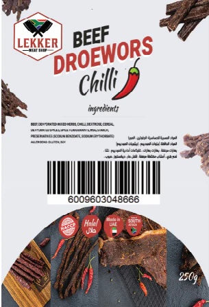 LEKKER BEEF DROEWORS CHILLI 40G