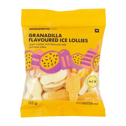 WOOLWORTHS GRANADILLA FLAVOURED ICE LOLLIES 125G